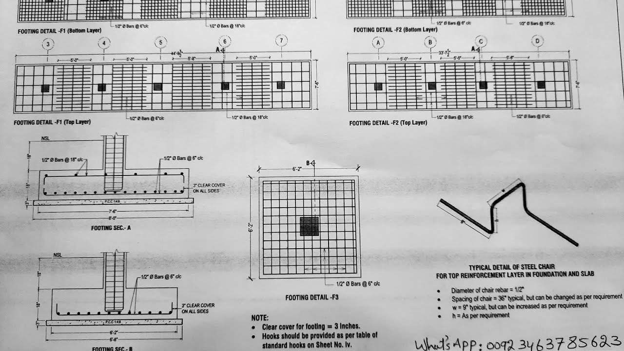Footing Design for 5 Storey Building | Footing and Column Drawing