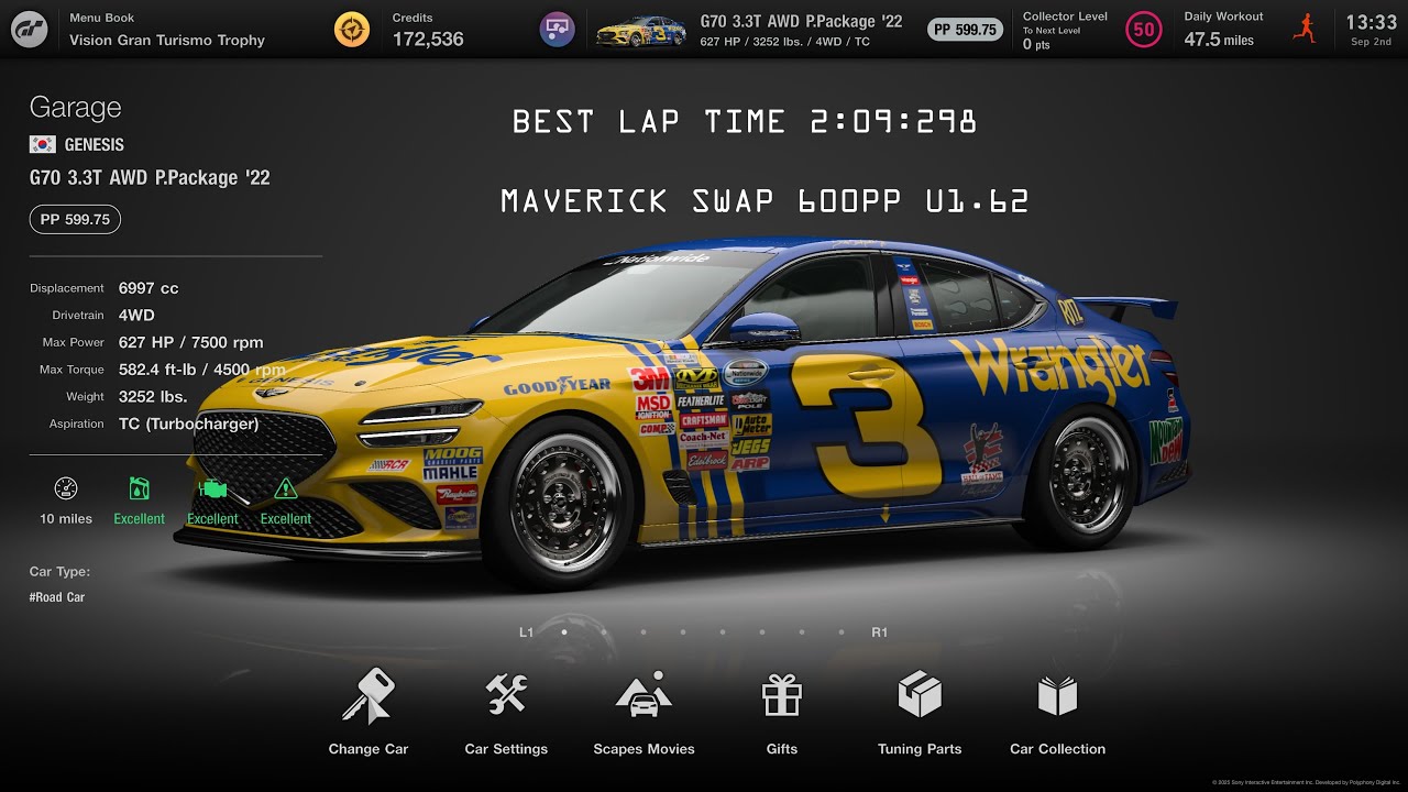[Gran Turismo 7] Genesis G70'22 MAVERICK swap 600pp tune U1.62