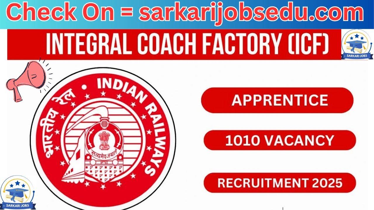 Railway ICF Apprentice Recruitment 2025 Apply Online for 1010 Post
