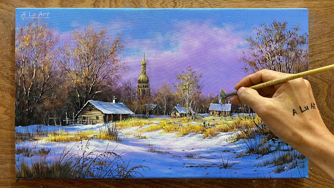 How to draw landscape painting /#101/ Gentle winter sunshine / Acrylic landscape painting / A Lu Art