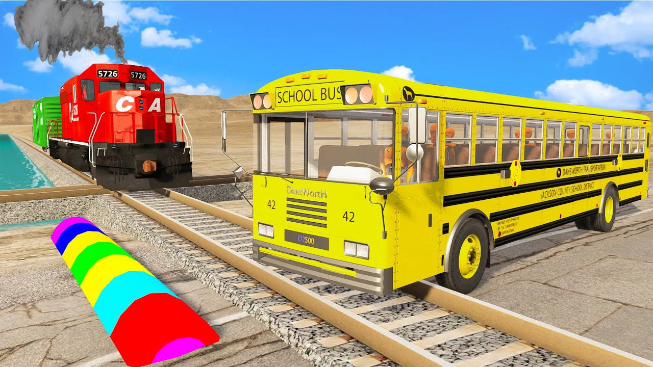 Trains vs bus on rails - BeamNG