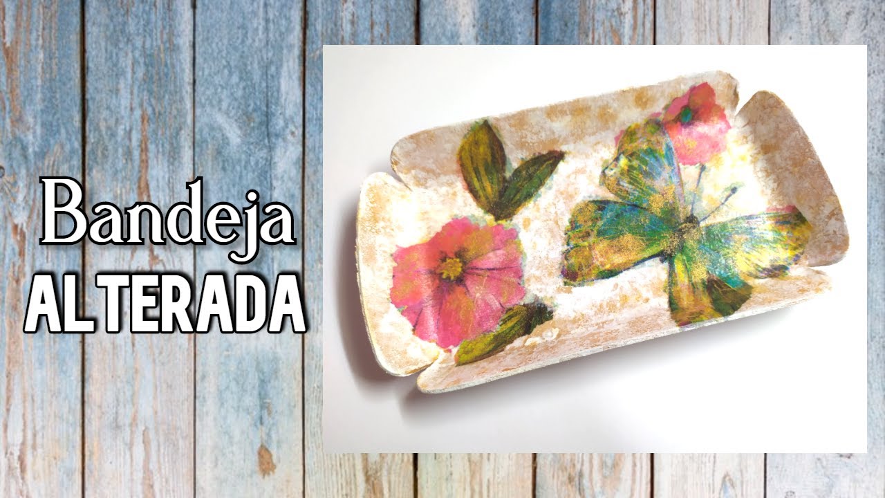 Bandeja alterada. Craquelado con cola blanca y decoupage. Paso a paso
