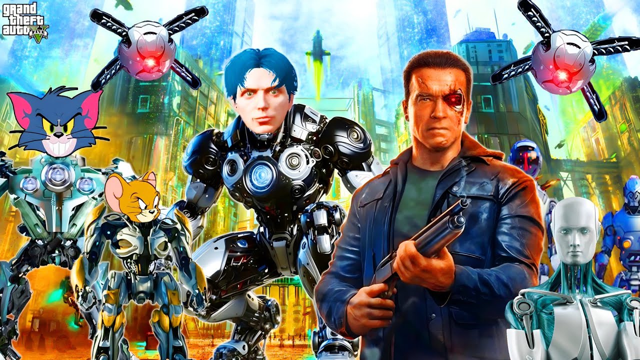 ကျ&zwnj;နော် အာနိုးနဲ့ပူးပေါင်းပီး Terminator စက်ရုပ်တွေကိုတိုက်ခိုက်ခဲ့တယ်/ Terminator in GTA V