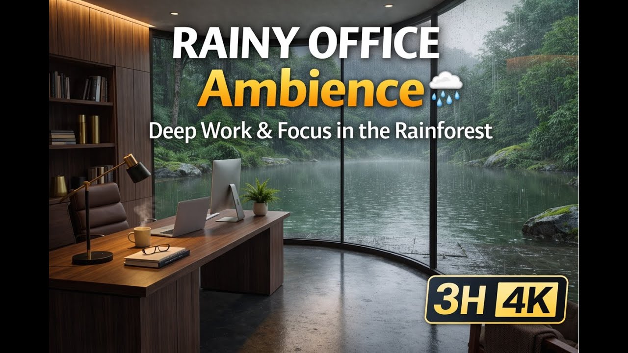 RAINY OFFICE Ambience 🌧️ Deep Work & Focus in the Rainforest (3H 4K)