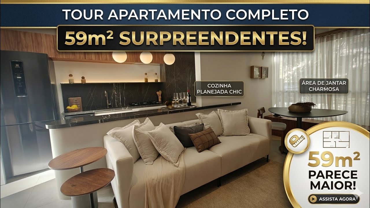 TOUR EM APARTAMENTO DE 59m²: O Segredo para Parecer Muito Maior! 😲