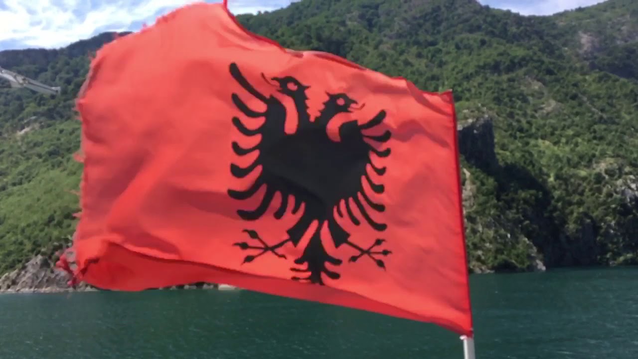 Albanian flag waving in slow motion.