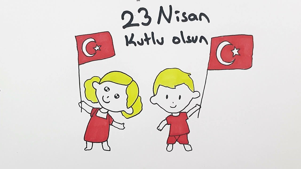 bayrak tutan çocuk çizimi - 23 nisan resmi nasıl çizilir - bayrak çizimleri