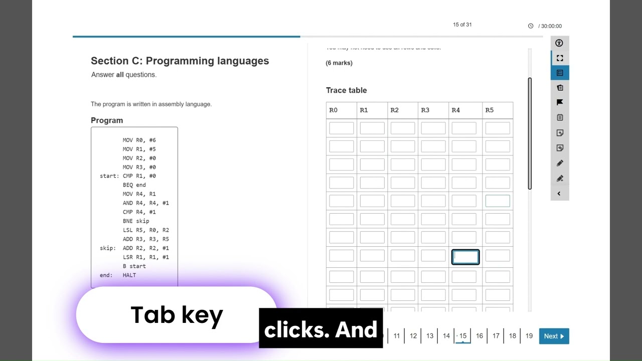 Taking an Onscreen Assessment - Table Completion