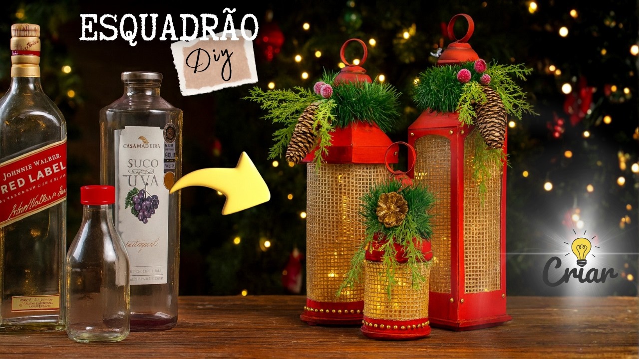 TRANSFORME GARRAFAS de VIDRO em LANTERNAS com dupla função | Esquadrão Diy♻️ Natal Sustentável!