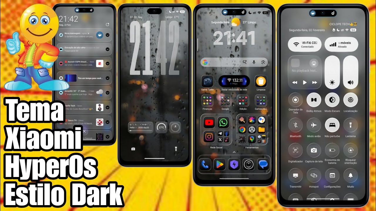 Tema Xiaomi Ícones Dark e Control Center Liquid Glass Estilo HyperOs 3 @Ciclope Tech