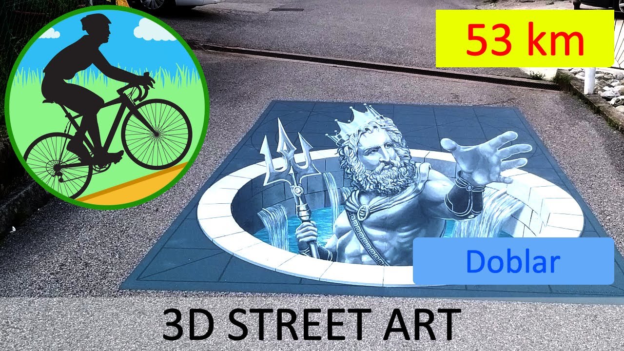 Cycling in Slovenia along the river Soča, 53 km at 35°C, 3D street art foung on the way!