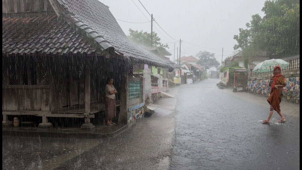 🌧️walking rain in asian village || rain sounds for sleeping 💤