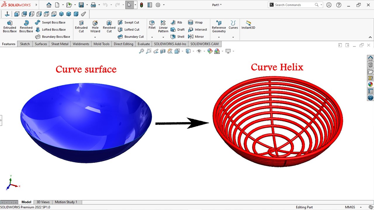 How to apply curve helix on curve surface in solidworks | Using intersection curves to helix |