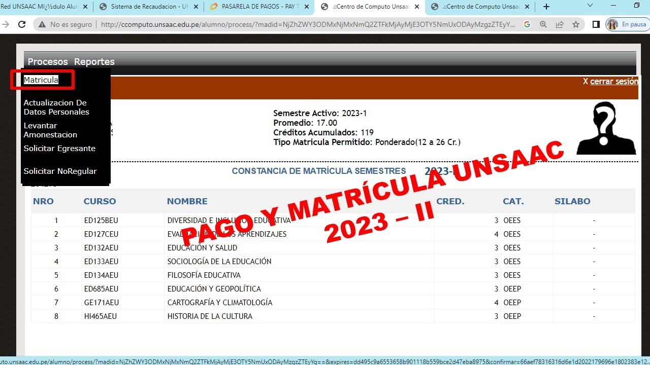 Como MATRICULARSE en el semestre 2023 II UNSAAC