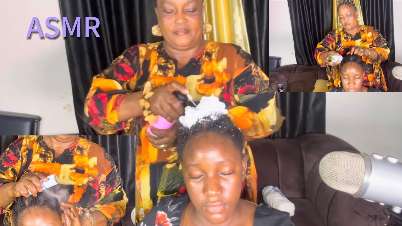 ASMR | Scalp checking, cornrows, scalp scratching, oiling scalp massage, face cleaning and massage 