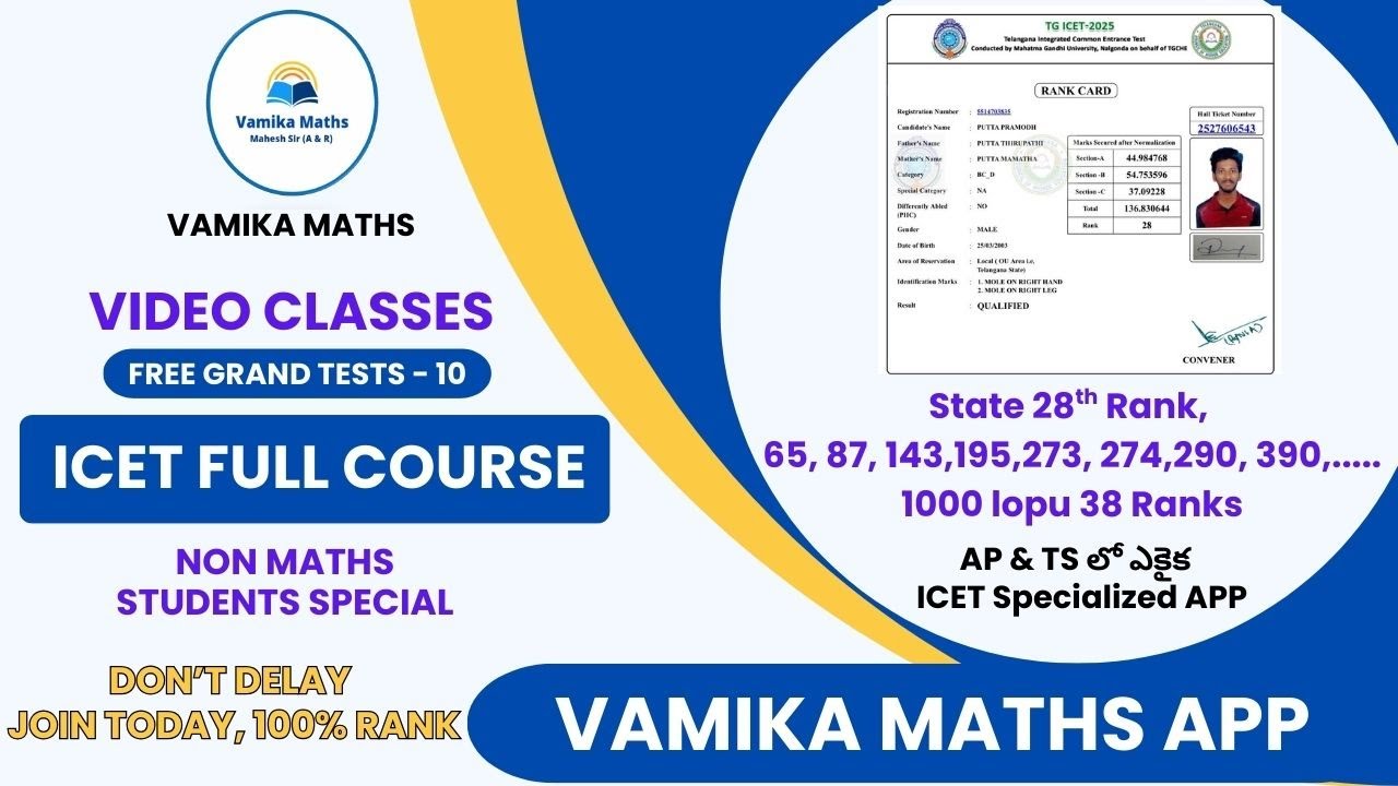 ICET (MBA & MCA) Classes by Vamika Maths Syllabus Analysis and Offers on Full Course 