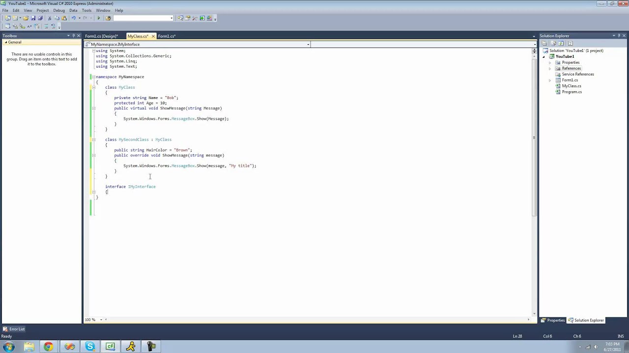C# Beginners Tutorial - 26 - More on Inheritance and Interfaces