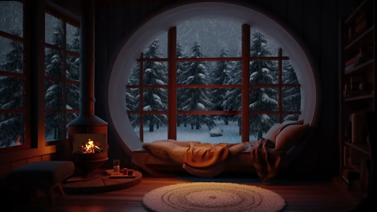10 Hours - Snowstorm And Howling Wind - Cozy Bedroom Ambience - Relax, Sleep, Study