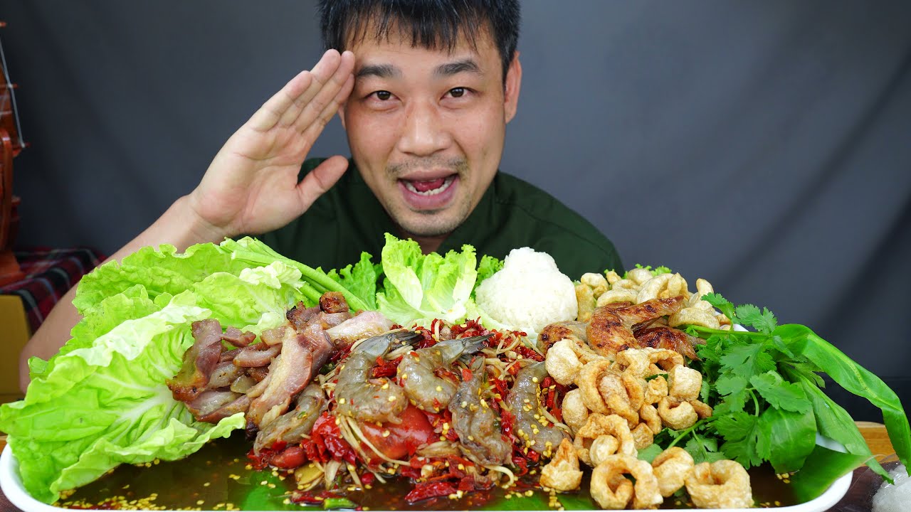 ตำโจ๊ะโจ๊ะกุ้งสดเผ็ดสุดๆ แกล้มด้วย คอหมูย่าง ปีกไก่ทอด แซ่บถึงใจ -30/9/2021-