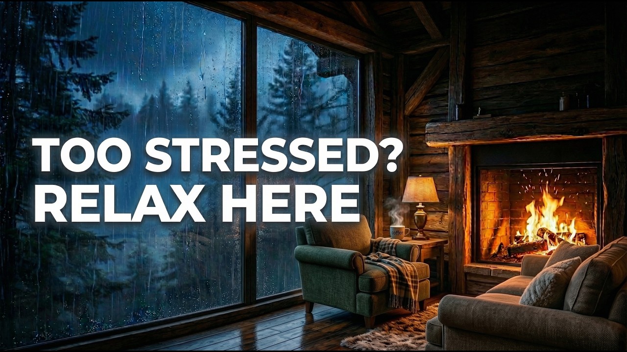 Warm Fireplace on a Rainy Cabin Night 🌧️ Calm Sounds to Reduce Stress
