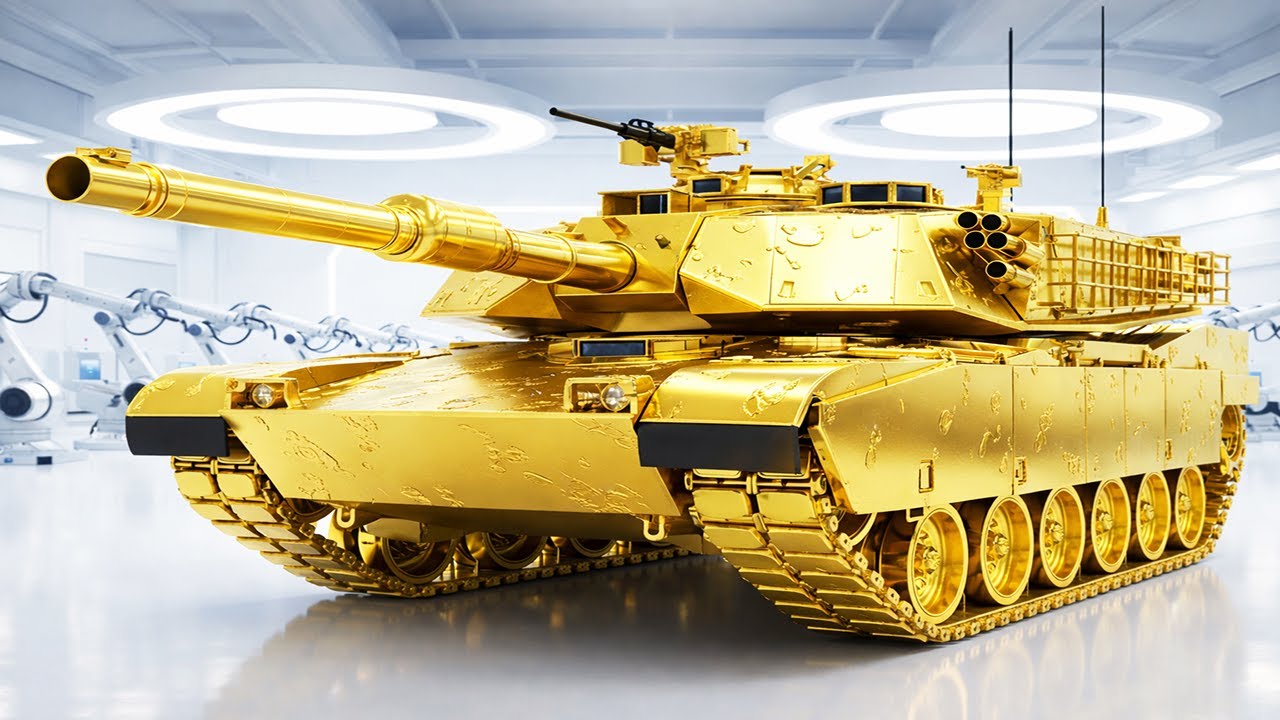 Inside the factory: Producing M1A2 SEPv4 Abrams main battle tanks (Desert Camo) in 24k gold.