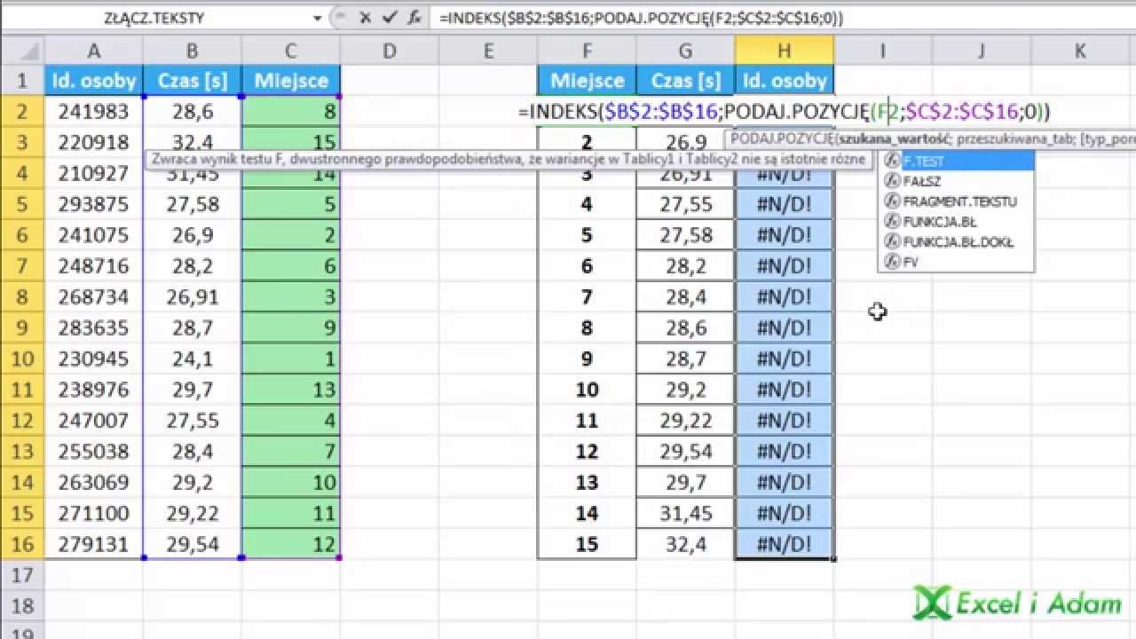 Excel - Pozycja na liście   zdobyte miejsce - widzowie #72