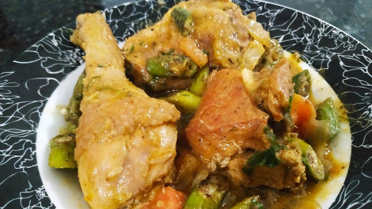Frango caipira com quiabo no disco de arado(cozinha simples)