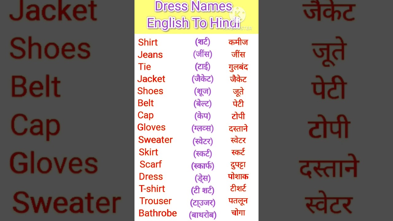 Clothes Names English To Hindi #dress name #english #education #study #shorts #viral