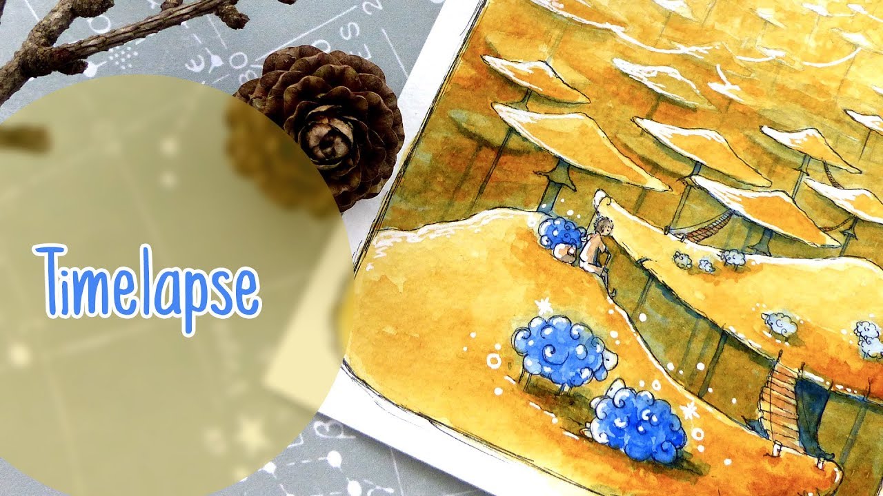 Mushroom Landscape - Watercolor Illustration Timelapse
