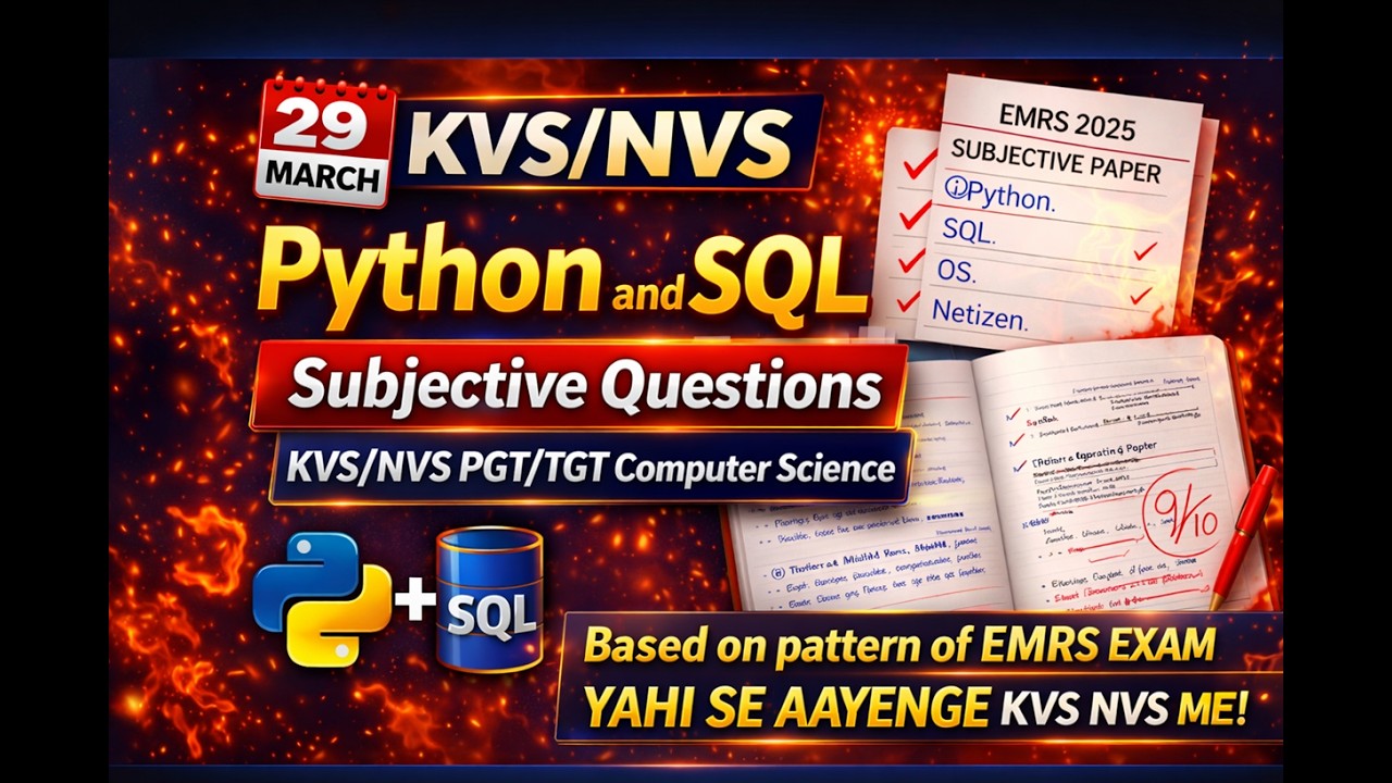 Python and SQL Subjective questions |KVS/NVS PGT/TGT Computer Science |Based on pattern of emrs exam