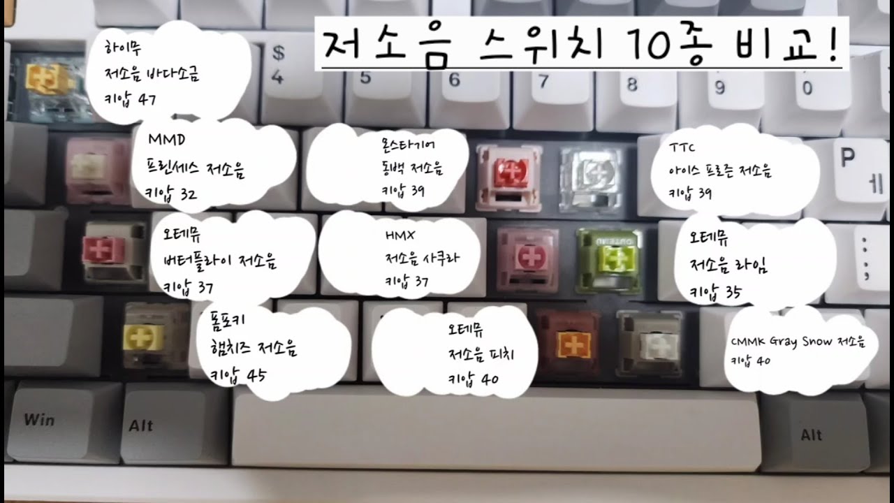 키린이｜저소음 스위치 10종 타건｜소리 비교