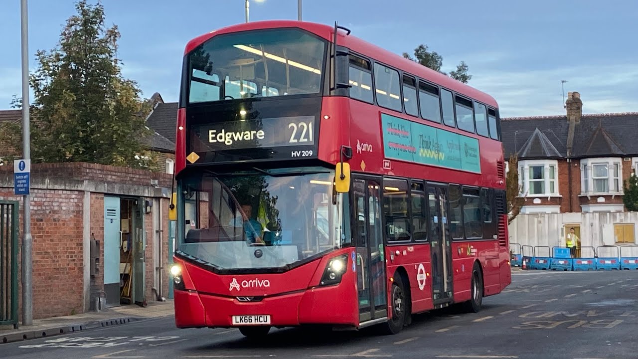 FRV. Arriva London Route 221. Turnpike Lane Station - Edgware. Gemini 3 HV209 (LK66 HCU)