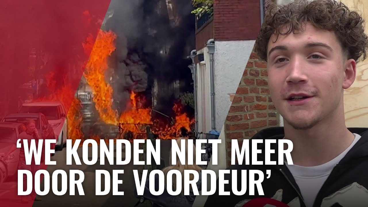 Metershoge vlammen bij autobrand vlak voor gevel in Weesp