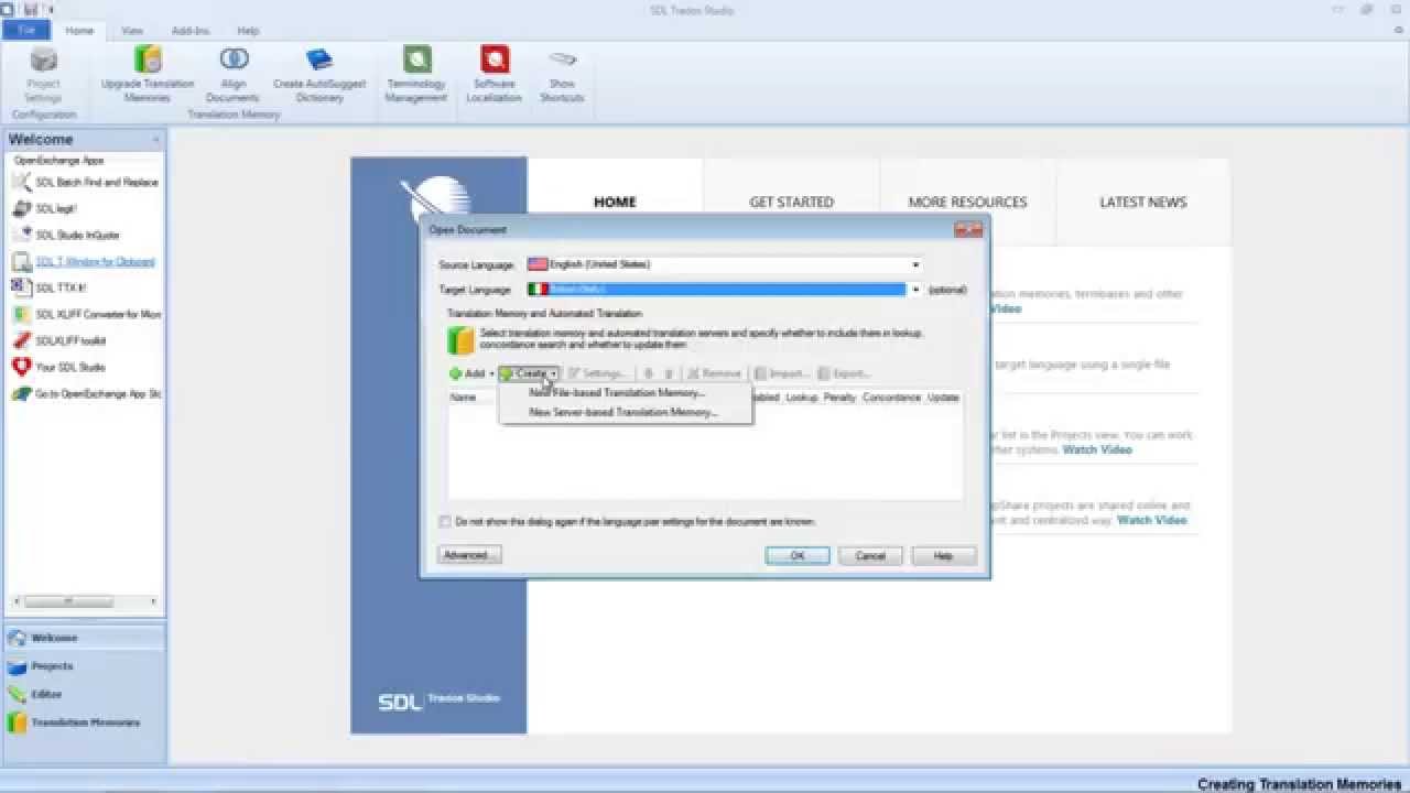 How to create a translation memory in SDL Trados Studio 2014