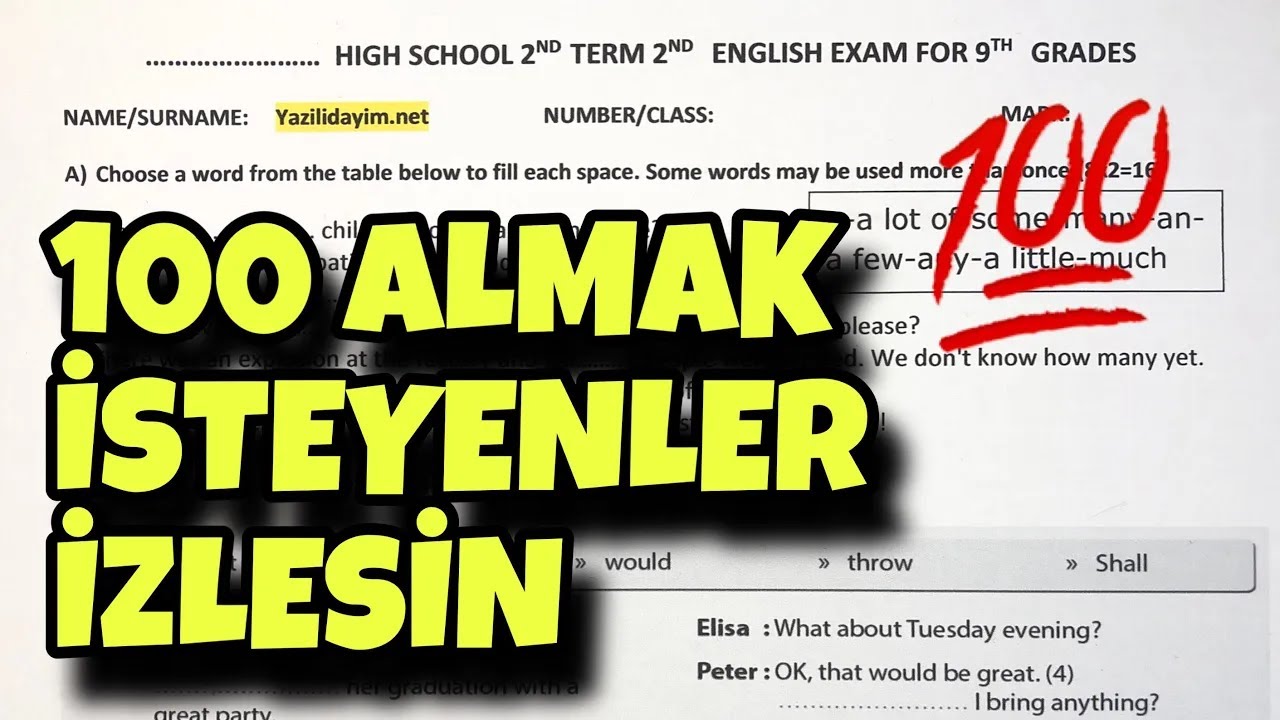9.Sınıf İngilizce 2.Dönem 2.Yazılı