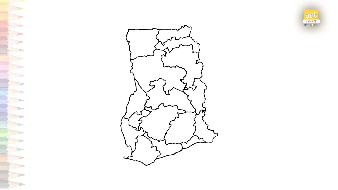 Ghana New map outline drawing | Map drawing tutorials | How to draw Ghana New map step by step