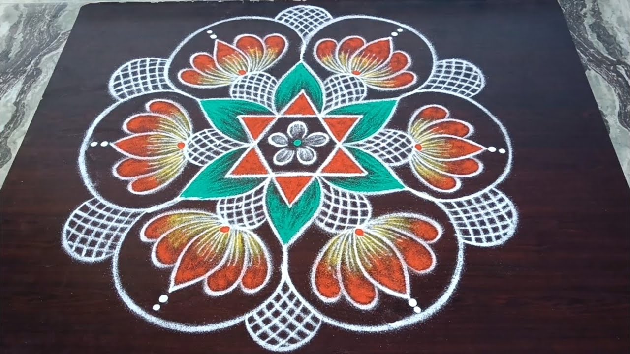 Margazhi 2025 kolam-7🌺Margazhi madham colour kolangal🌺Festival big lotus rangoli designs/Latha kolam