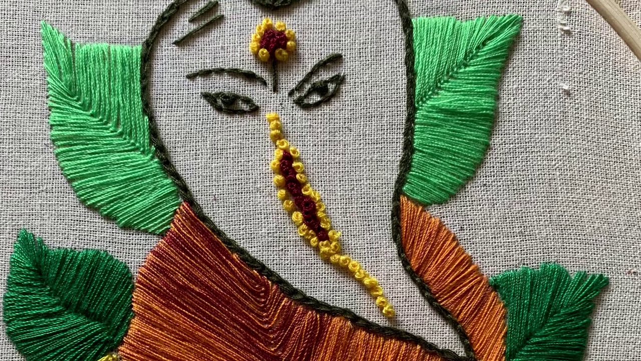 Leaf Ganesha Hand Embroidery with simple hand stitches, Easy for beginners, leaf embroidery