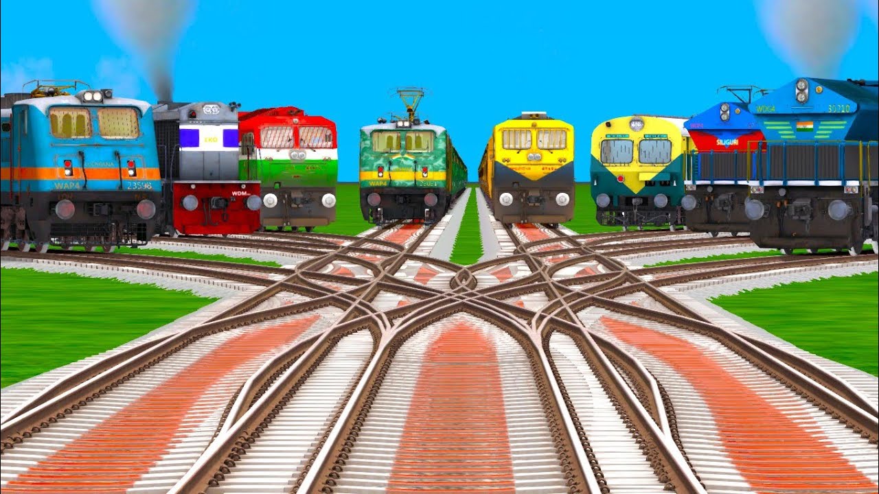 8* Trains Gameplay On Bumpy Railroad Crossing tracks ll Crazy warped Crossing tracks 