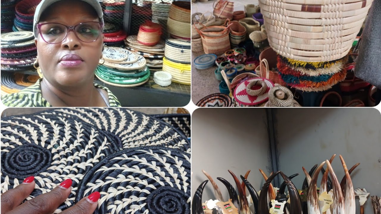 Shopping for Wall hangings , table mats, picnic baskets and kiondo//mwariro market Linient Chege