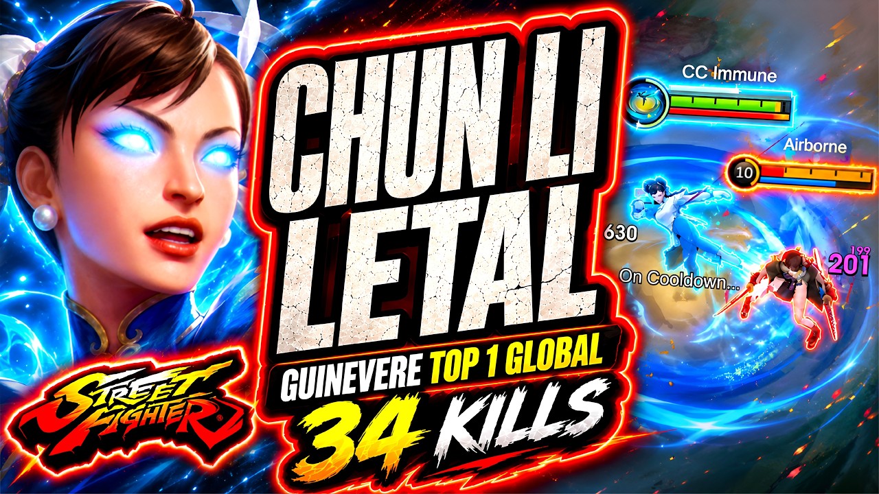 34 EXTREME KILLS WITH THE CHUN-LI SKIN! GUINEVERE TOP 1 GLOBAL 86% WINRATE! | MLBB x STREET FIGHTER