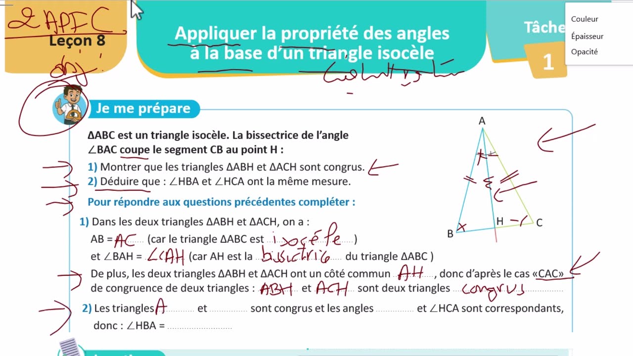 2apic-objectif:Appliquer la propriété des angles à la base d’un triangle isocèle (college pionniers)