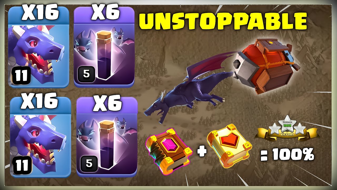 16 Mass Dragons + 6  Bat Spell = UNSTOPPABLE | Clash of Clans