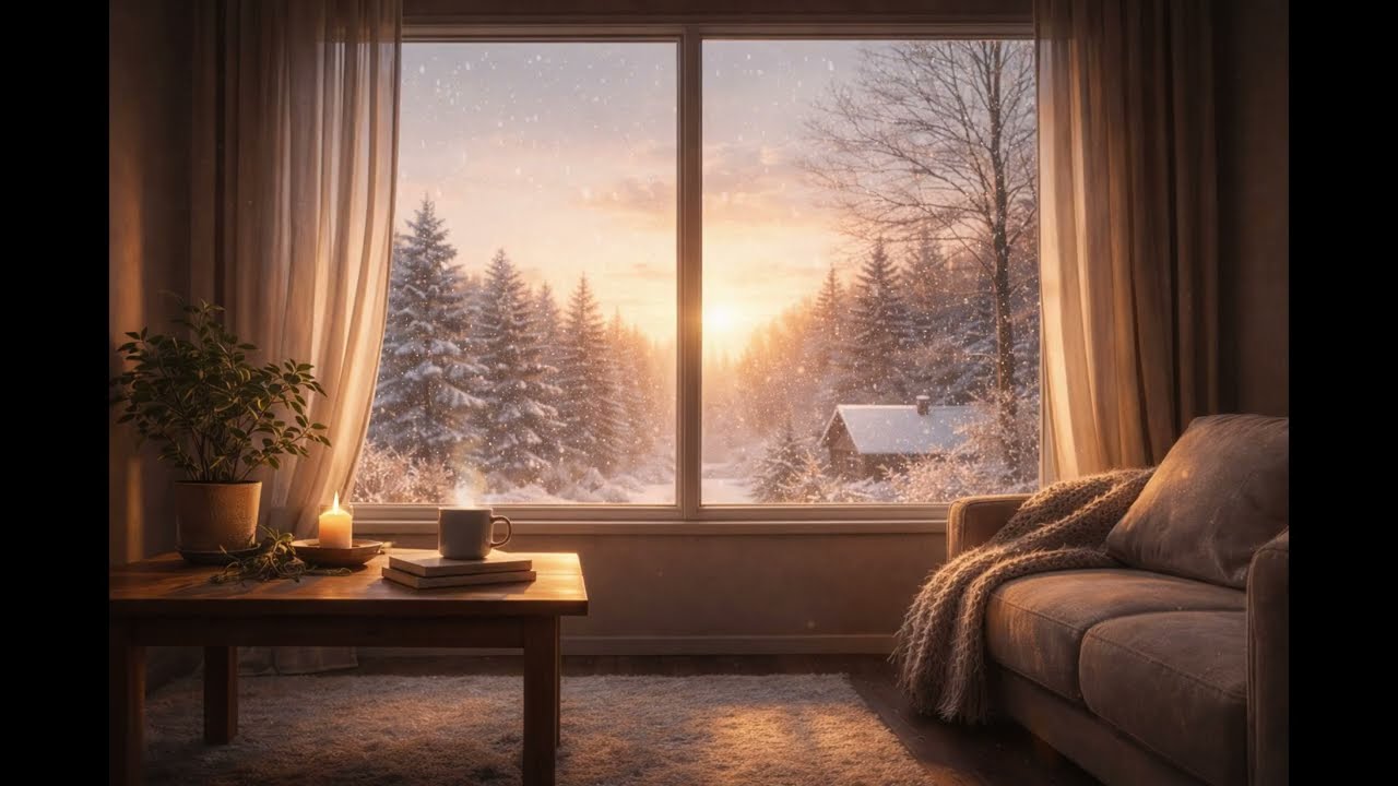 Quiet Winter Morning by the Window | Gentle Winter Morning Soft Light, Snowfall & Calm Ambience
