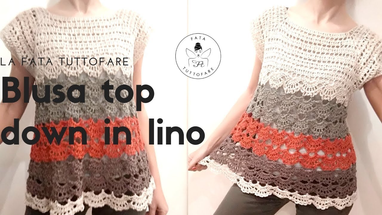 TUTORIAL: Blusa top down in lino/ blusa de ganchillo* lafatatuttofare*