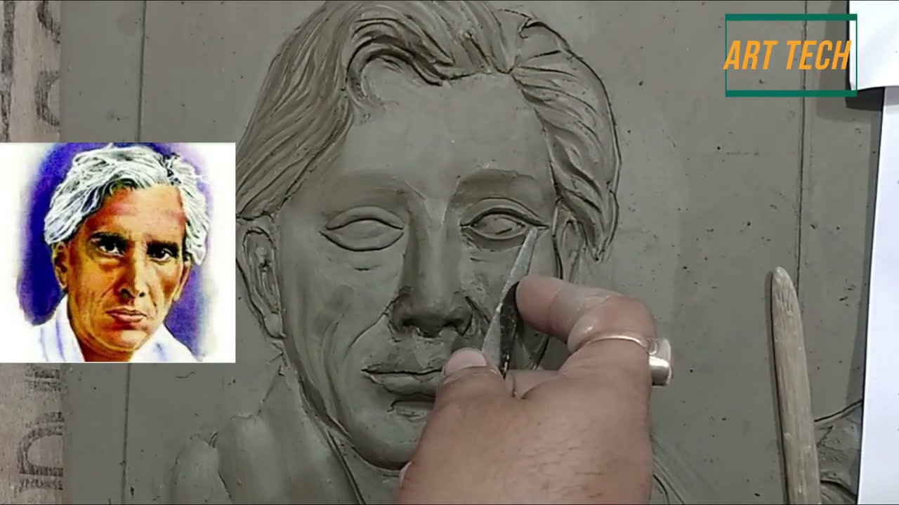 Clay Relief Portrait Sculpture Making Process | Saratchandra | Art Tech