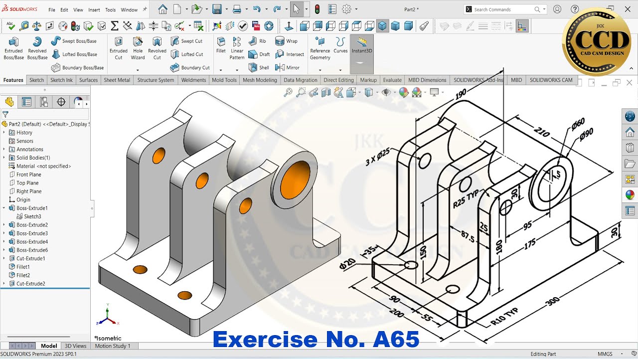 SolidWorks Tutorial for beginners Exercise A65