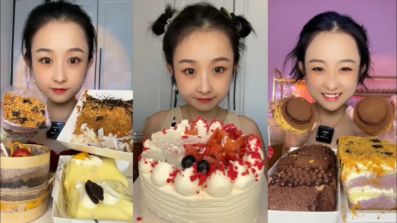 ASMR 🍰 Chocolate Rolls,Strawberry Cake, Layered Fruit Pudding |Soft & Satisfying Eating Sounds#asmr