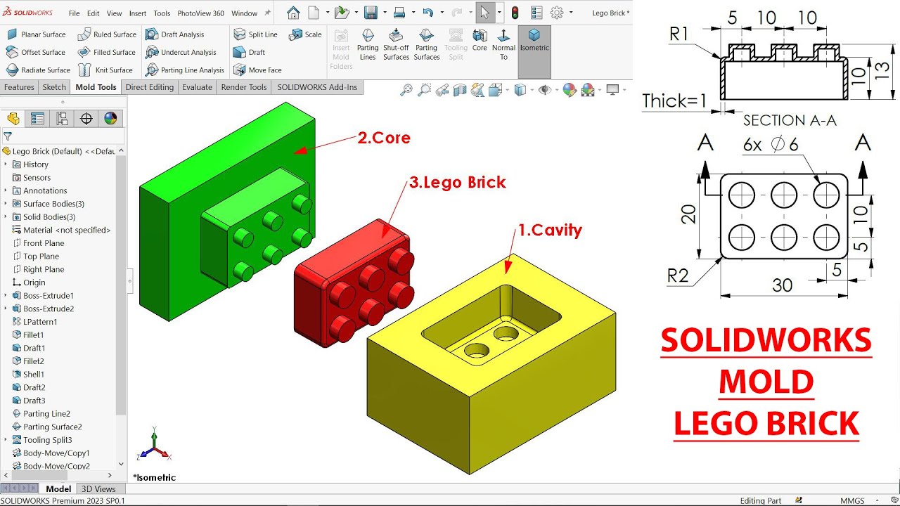 Lego Brick Mold Design in SolidWorks Mold