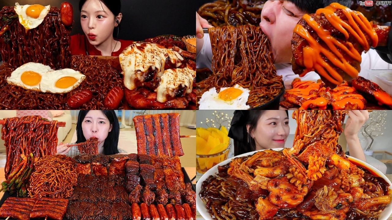 EATING BLACK BEAN NOODLES MUKBANG COMPILATION🔥